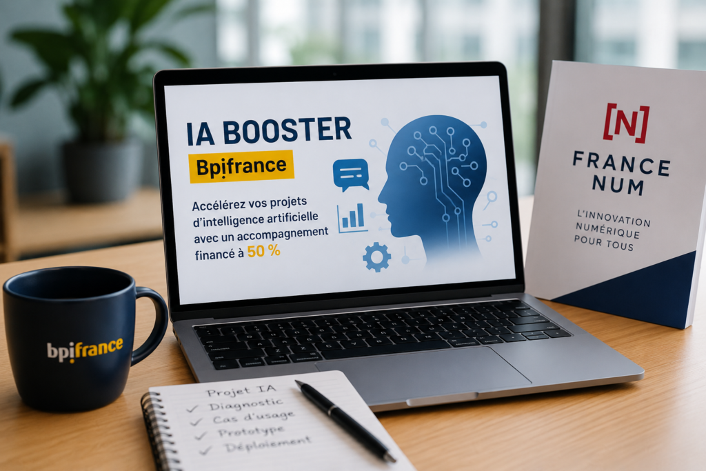 IA Booster Bpifrance : accompagnement financé à 50 % pour les PME souhaitant intégrer l'intelligence artificielle.